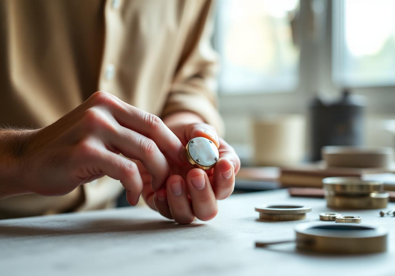 Mercier workshop artisan polishing a button
